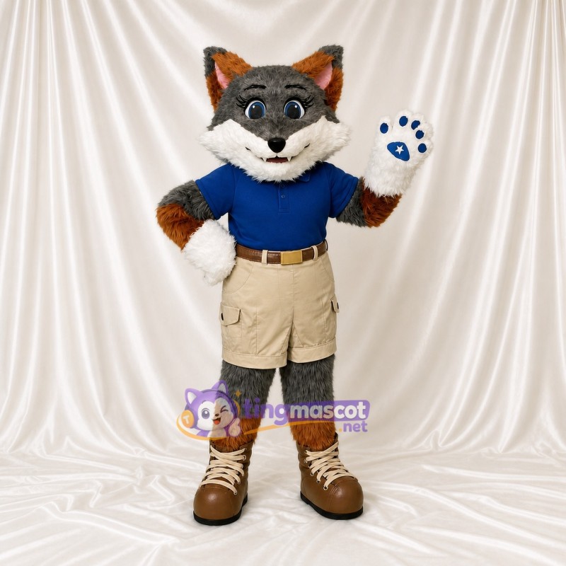 Costume de mascotte renard gris athlète intégral pour adultes – événements sportifs