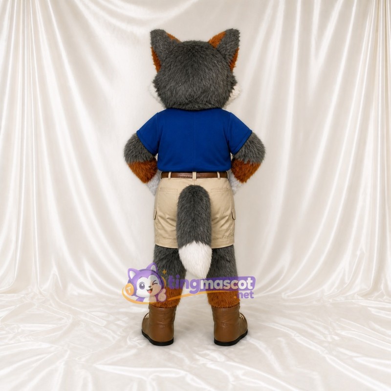 Costume de mascotte renard gris athlète intégral pour adultes – événements sportifs