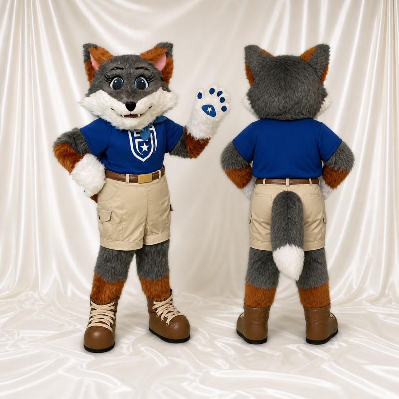 Costume de mascotte renard gris athlète intégral pour adultes – événements sportifs