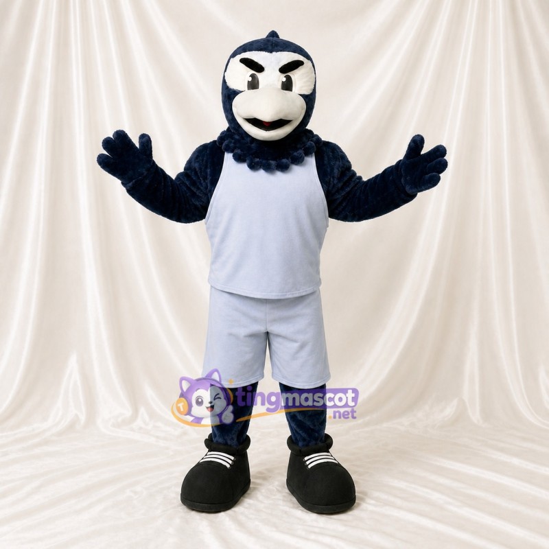 Costume de mascotte oiseau bleu marine athlète intégral pour adultes – événements sportifs