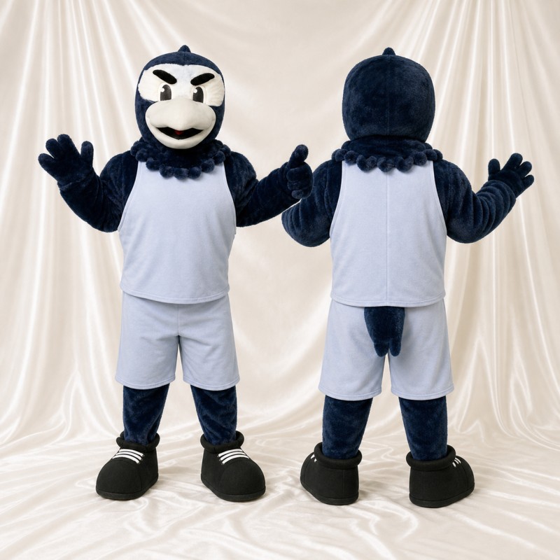 Costume de mascotte oiseau bleu marine athlète intégral pour adultes – événements sportifs