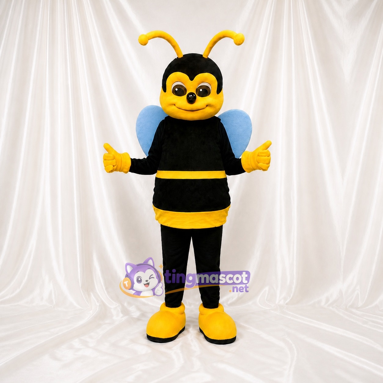 Black Cartoon Facial Bee Mascot Costume Full Body for Adults School Events Black Cartoon Facial Bee Mascot Costume Full Body for Adults School Events