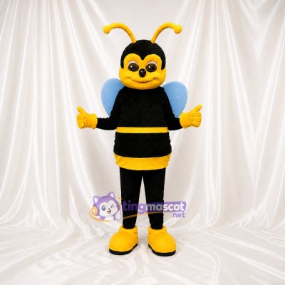 Black Cartoon Facial Bee Mascot Costume Full Body for Adults School Events