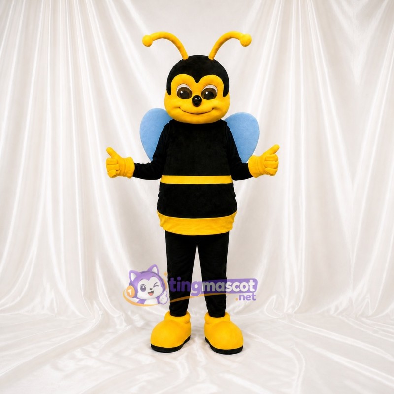 Black Cartoon Facial Bee Mascot Costume Full Body for Adults School Events