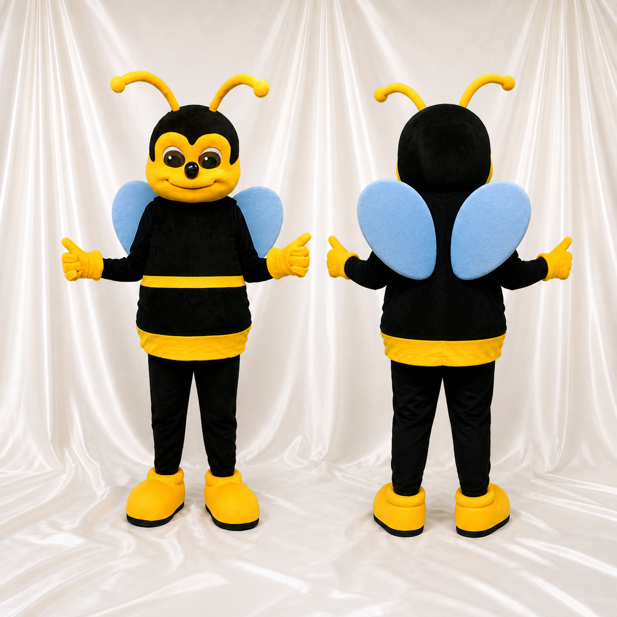 Black Cartoon Facial Bee Mascot Costume Full Body for Adults School Events Black Cartoon Facial Bee Mascot Costume Full Body for Adults School Events