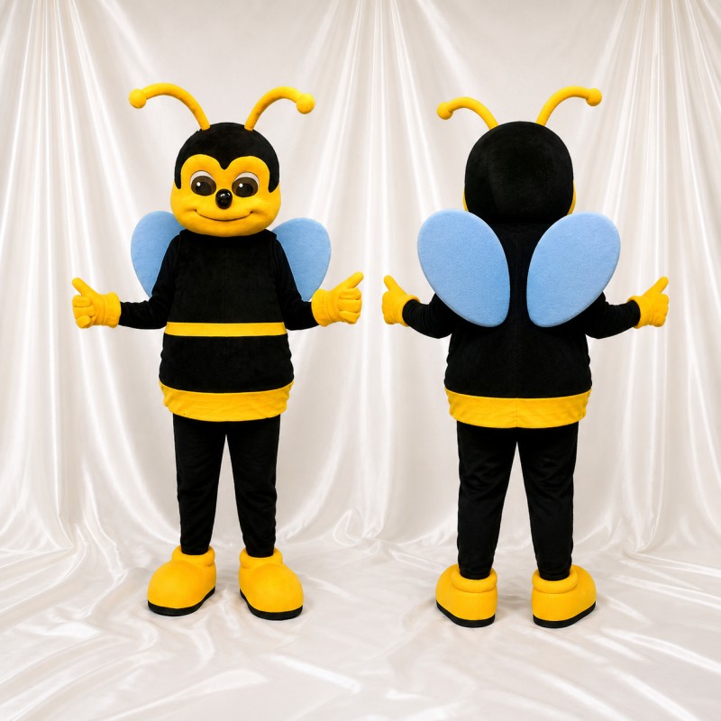Black Cartoon Facial Bee Mascot Costume Full Body for Adults School Events