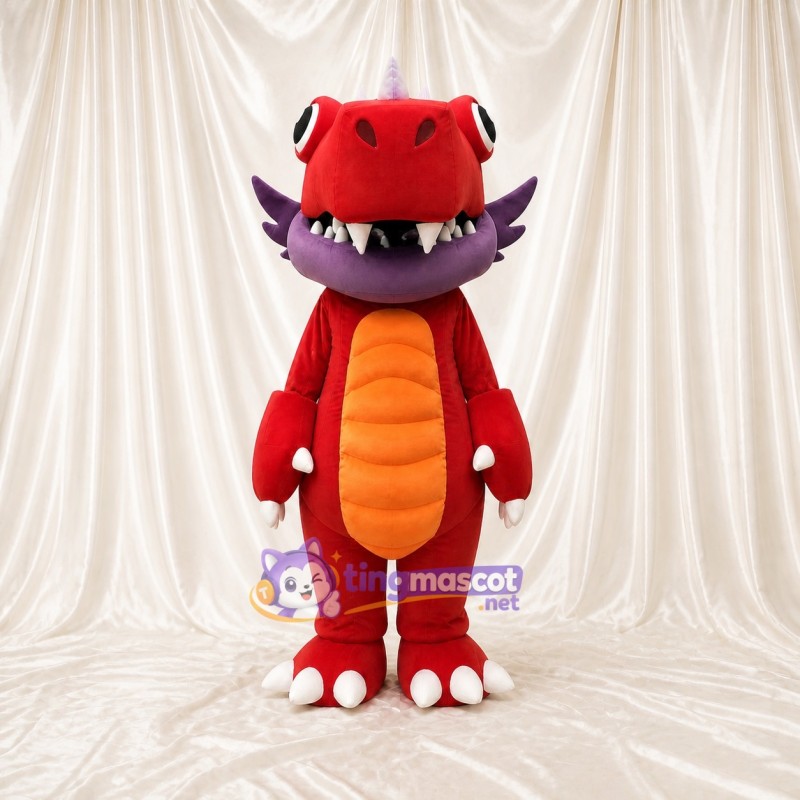 Red Cartoon Facial Dragon Mascot Costume Full Body for Adults School Events