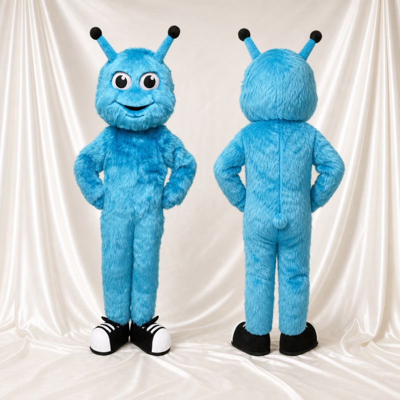Blue Cartoon Facial Alien Mascot Costume Full Body for Adults School Events