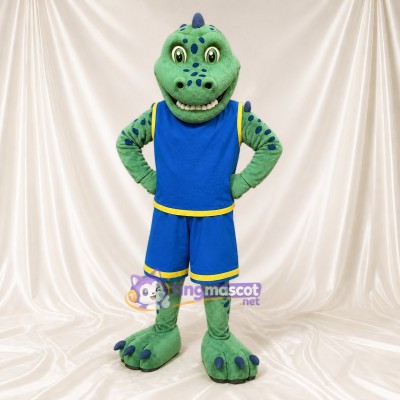 Green Dinosaur Athlete Mascot Costume Full Body for Adults Sports Events