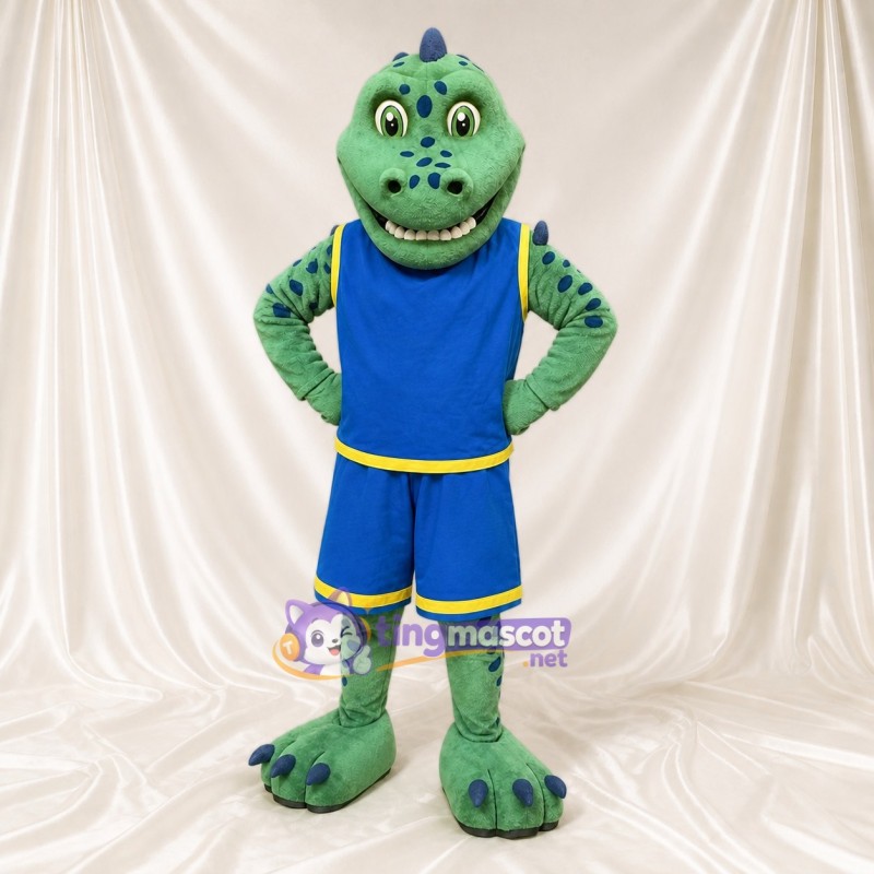 Green Dinosaur Athlete Mascot Costume Full Body for Adults Sports Events