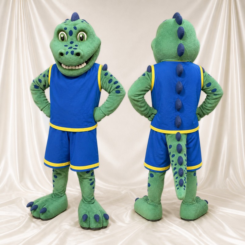 Green Dinosaur Athlete Mascot Costume Full Body for Adults Sports Events