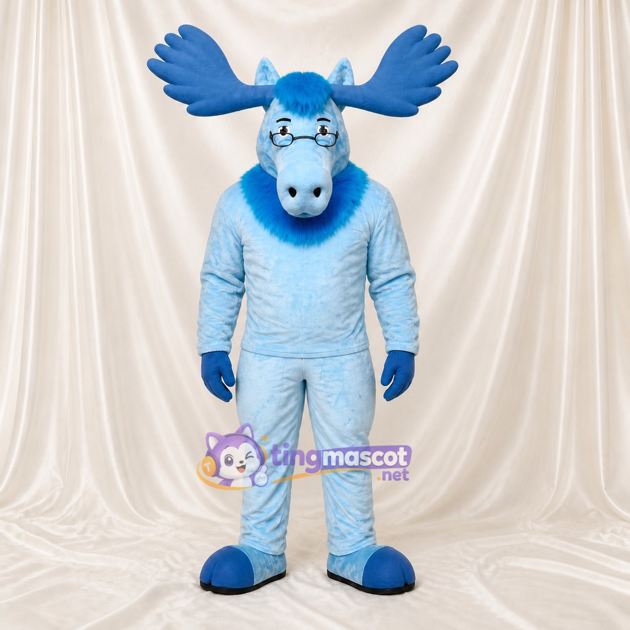 Hellblauer Elch Maskottchenkostüm Ganzkörper für Erwachsene Schulveranstaltungen Hellblauer Elch Maskottchenkostüm Ganzkörper für Erwachsene Schulveranstaltungen