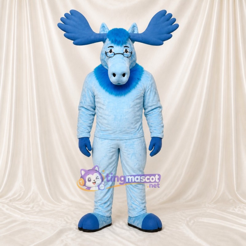 Light Blue Moose Mascot Costume Full Body for Adults School Events