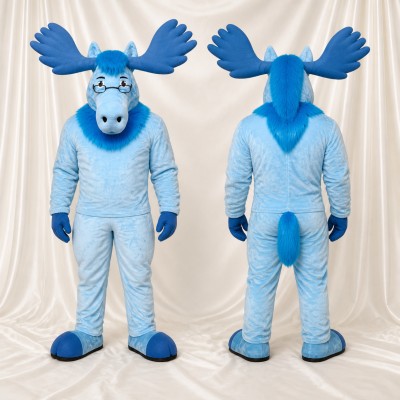 Light Blue Moose Mascot Costume Full Body for Adults School Events