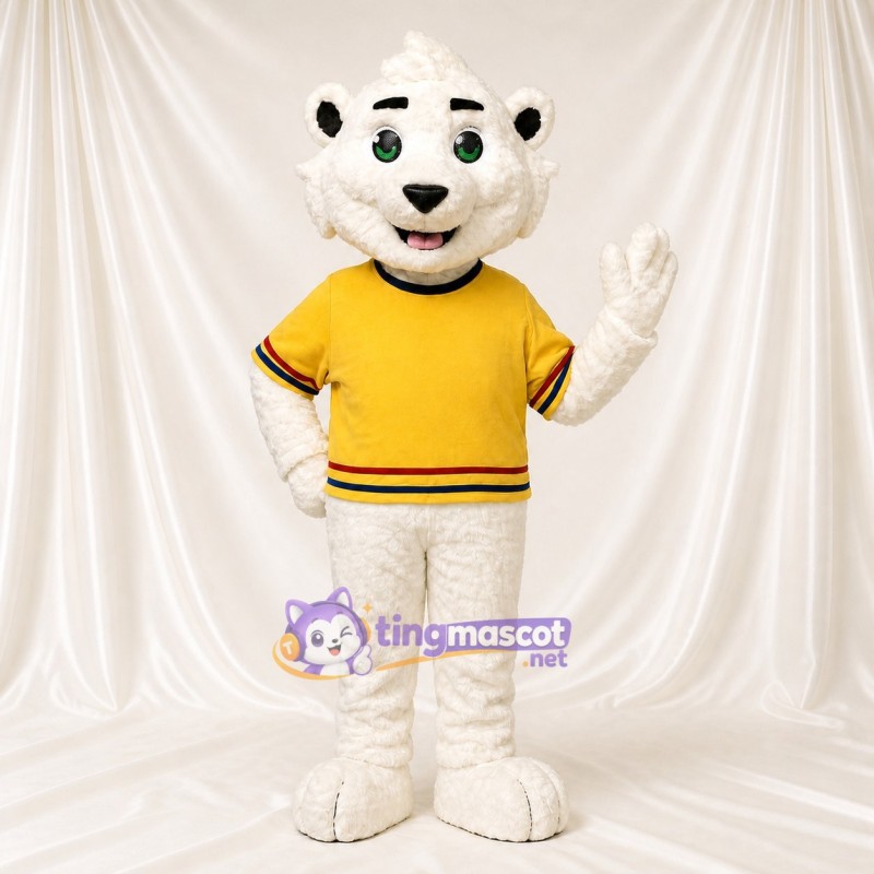 White and Yellow Polar Bear Mascot Costume Full Body for Adults School Events