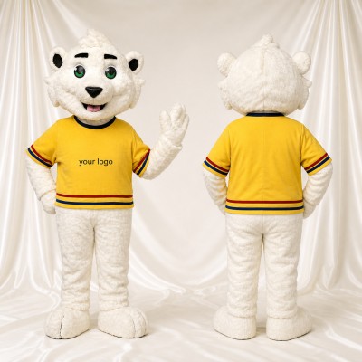 White and Yellow Polar Bear Mascot Costume Full Body for Adults School Events