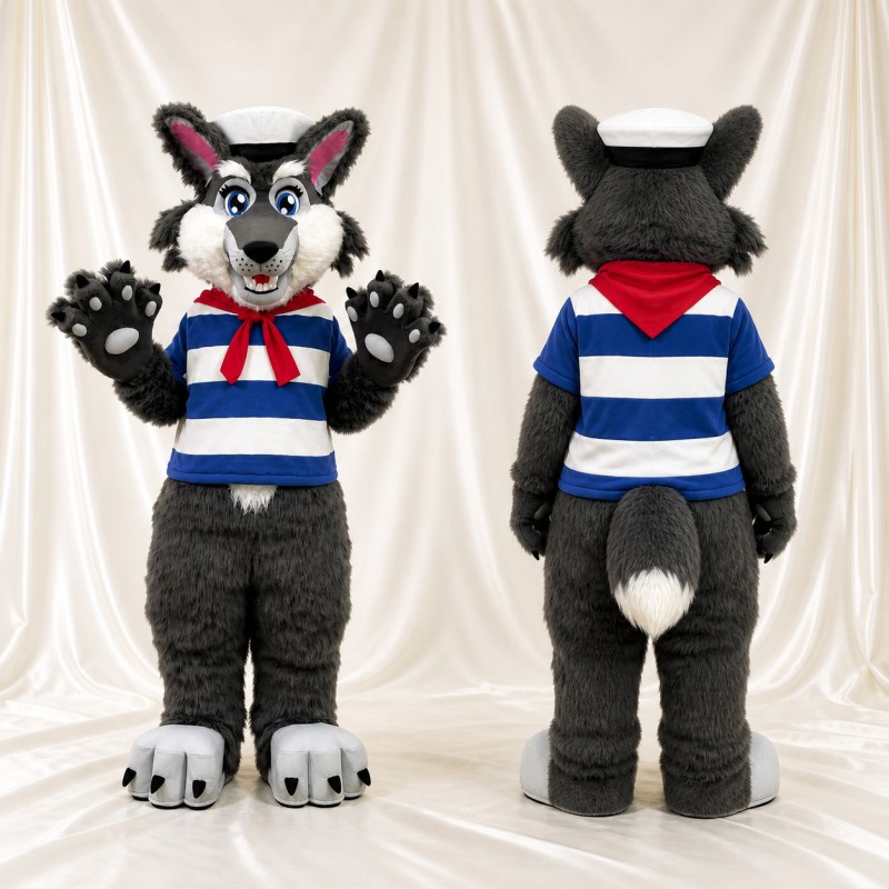 Wolf Sailor Mascot Costume Full Body for Adults School Events