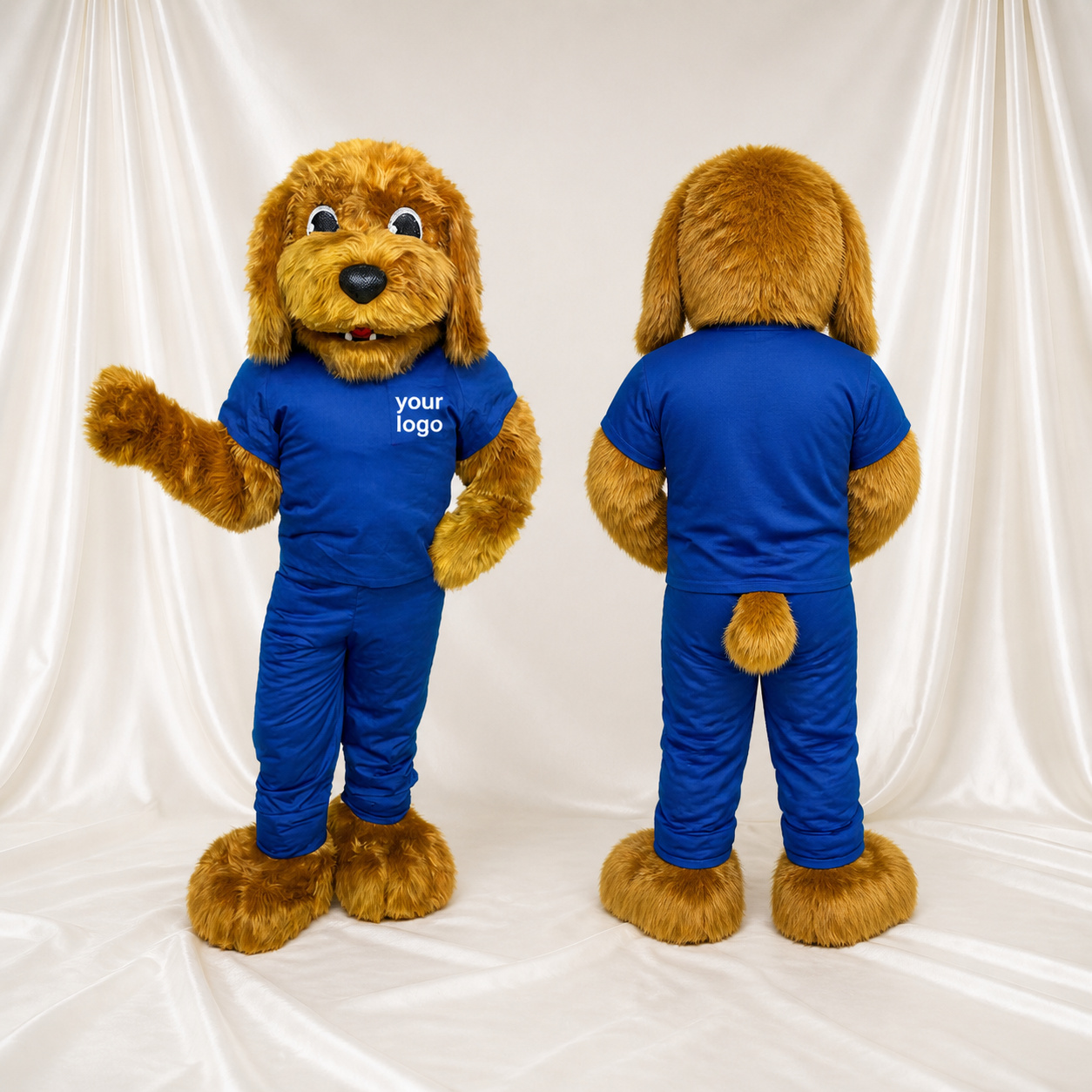 Chien athlète brun doré Costume de mascotte intégral pour adultes Événements sportifs Chien athlète brun doré Costume de mascotte intégral pour adultes Événements sportifs