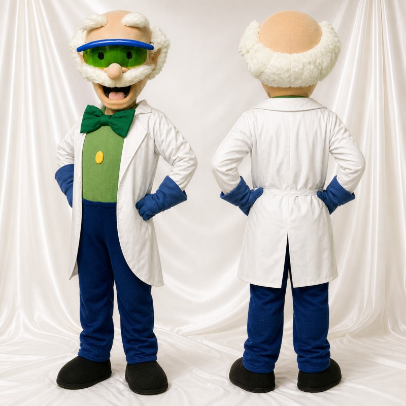 White Detailed Themed Scientist Mascot Costume Full Body for Adults Schools