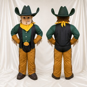 Grüner Cowboy Maskottchenkostüm Ganzkörper für Erwachsene Schulveranstaltungen
