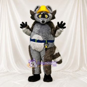 Gray Raccoon Worker Mascot Costume Full Body for Adults School Events