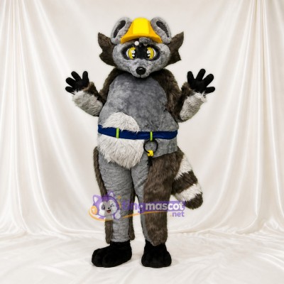 Gray Raccoon Worker Mascot Costume Full Body for Adults School Events