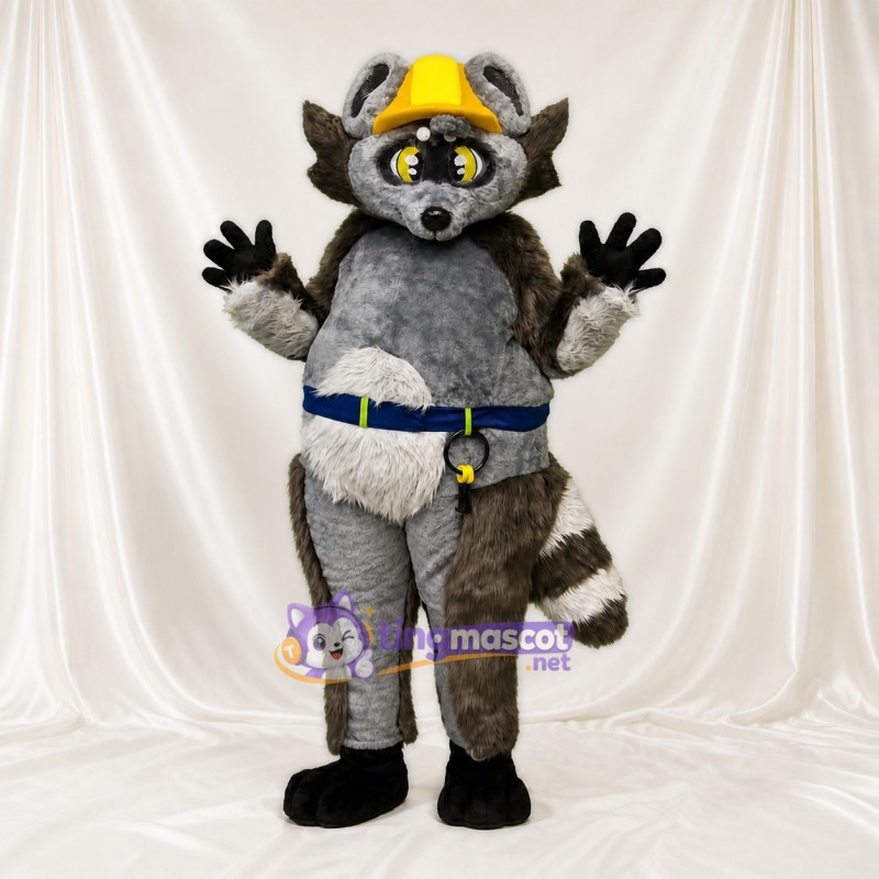 Gray Raccoon Worker Mascot Costume Full Body for Adults School Events