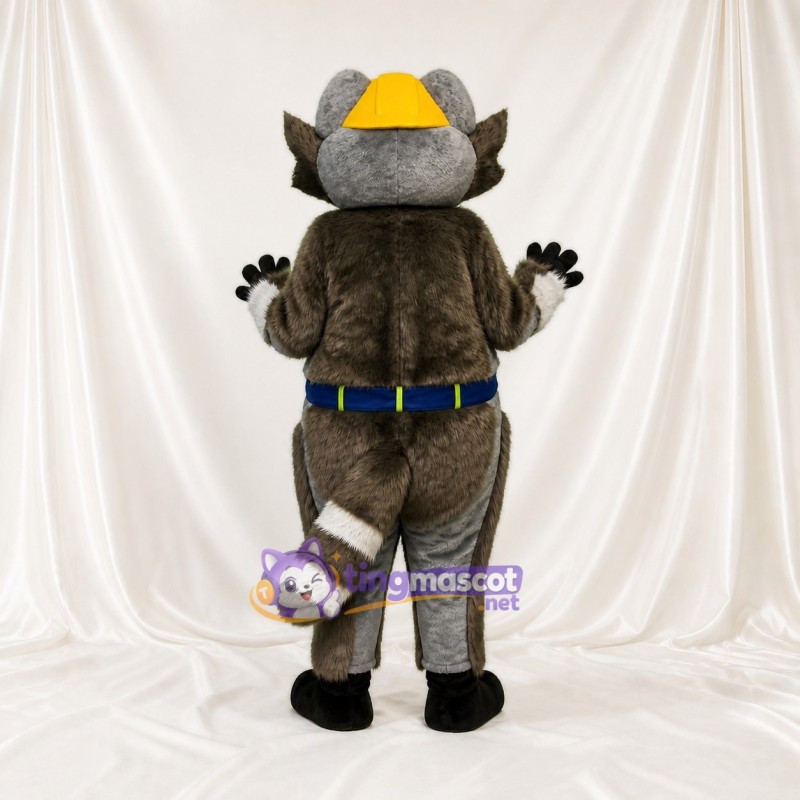 Gray Raccoon Worker Mascot Costume Full Body for Adults School Events