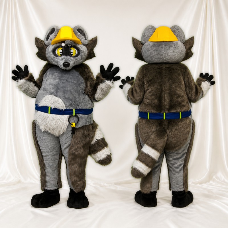 Gray Raccoon Worker Mascot Costume Full Body for Adults School Events