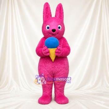 Lapin rose au visage de dessin animé Costume de mascotte intégral pour adultes Événements scolaires