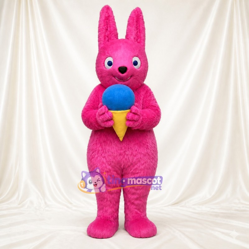 Pink Cartoon Facial Rabbit Mascot Costume Full Body for Adults School Events