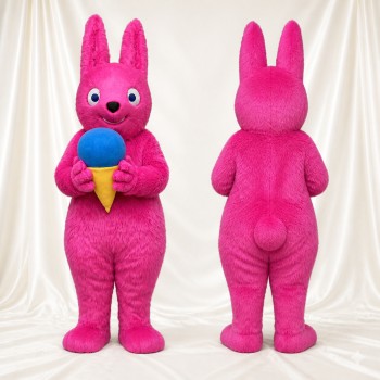 Lapin rose au visage de dessin animé Costume de mascotte intégral pour adultes Événements scolaires