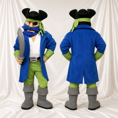 Green Pirate Mascot Costume Full Body for Adults School Events