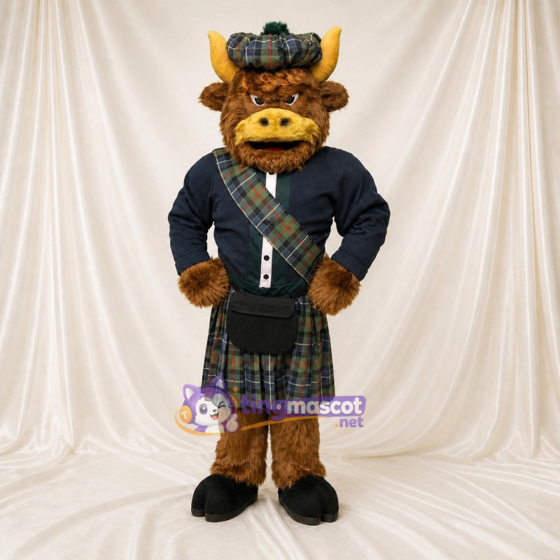 Bull Highlander Mascot Costume Full Body for Adults School Events
