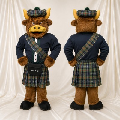 Bull Highlander Mascot Costume Full Body for Adults School Events