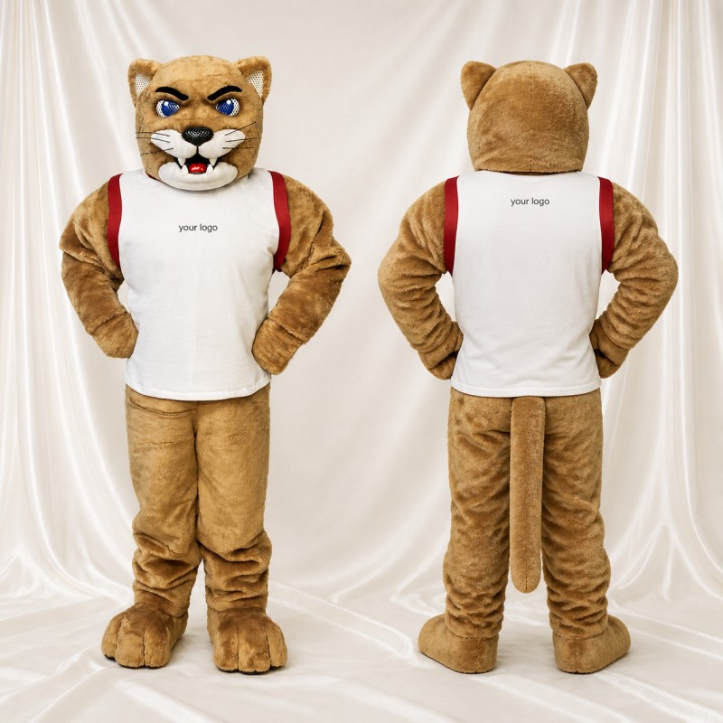 Beige Puma Athlet Maskottchenkostüm Ganzkörper für Erwachsene Sportveranstaltungen