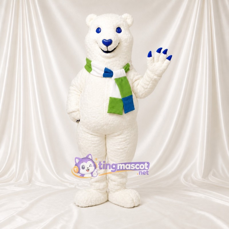 White and Blue Polar Bear Mascot Costume Full Body for Adults School Events