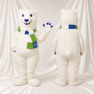 White and Blue Polar Bear Mascot Costume Full Body for Adults School Events