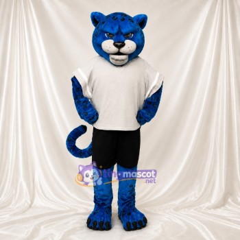 Blue Leopard Athlete Mascot Costume Full Body for Adults Sports Events
