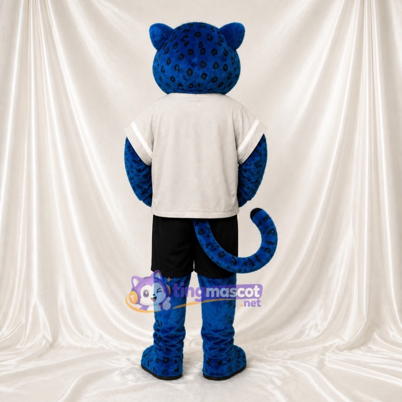 Blue Leopard Athlete Mascot Costume Full Body for Adults Sports Events