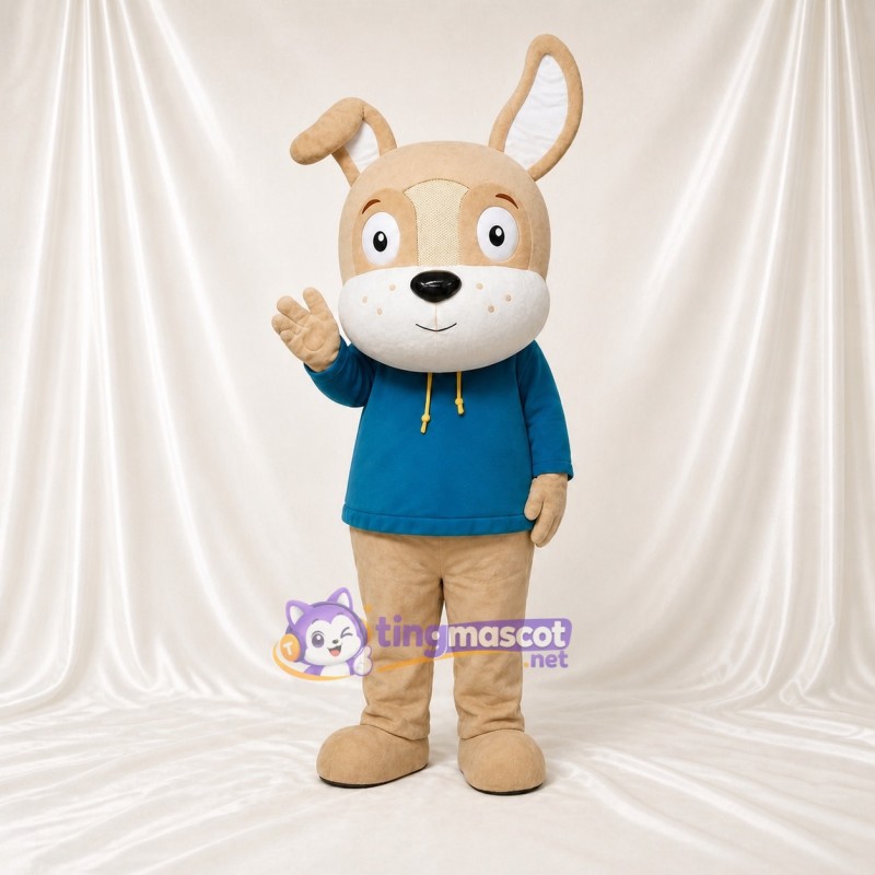 Tan and Blue Dog Mascot Costume Full Body for Adults School Events