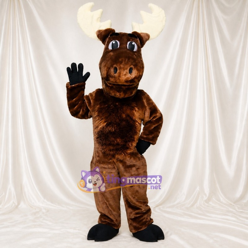 Brown Cartoon Facial Moose Mascot Costume Full Body for Adults School Events
