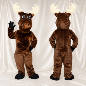 Brown Cartoon Facial Moose Mascot Costume Full Body for Adults School Events