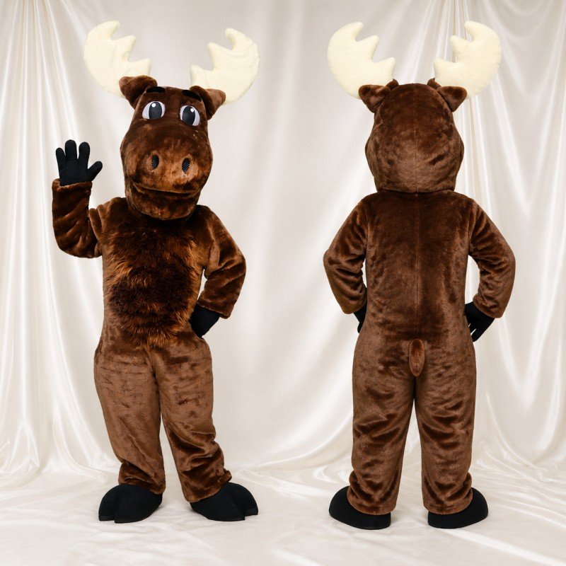 Brown Cartoon Facial Moose Mascot Costume Full Body for Adults School Events