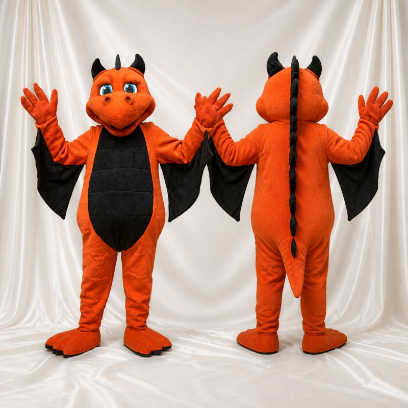 Orange Dragon Mascot Costume Full Body for Adults School Events
