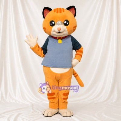 Orange and Gray Cat Mascot Costume Full Body for Adults School Events