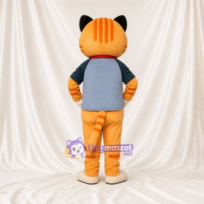 Orange and Gray Cat Mascot Costume Full Body for Adults School Events