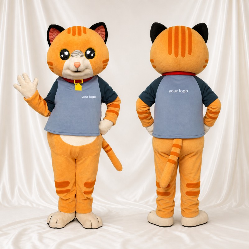 Orange and Gray Cat Mascot Costume Full Body for Adults School Events