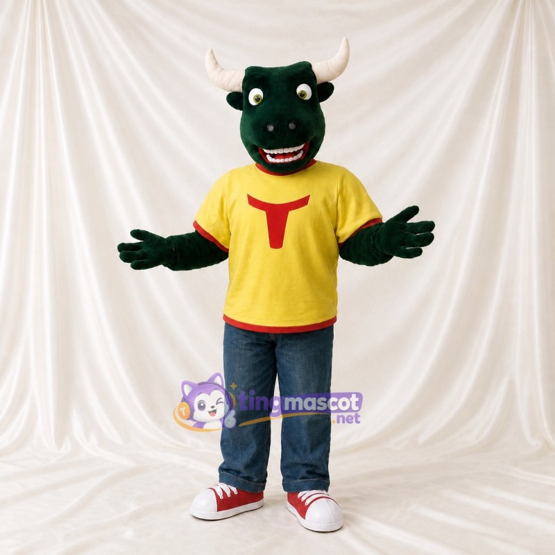 Athlète Taureau Vert Costume de mascotte intégral pour adultes Événements sportifs