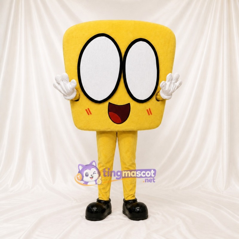 Yellow Square Character Mascot Costume Full Body for Adults Trade Shows